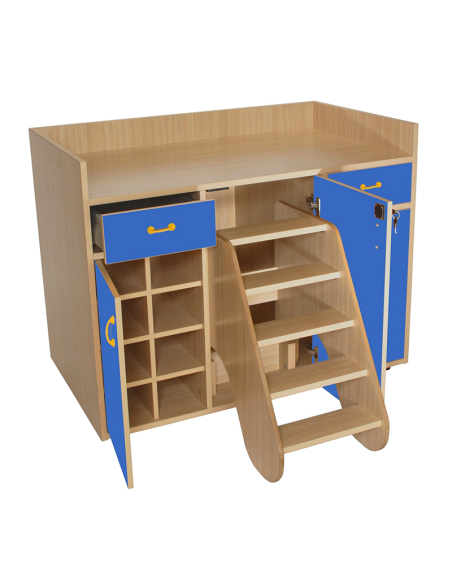 Mueble cambiador bebé con escalera giratoria y 3 puertas