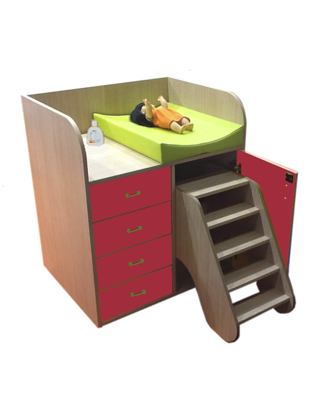 Mueble cambiador con escalera giratoria y cajones
