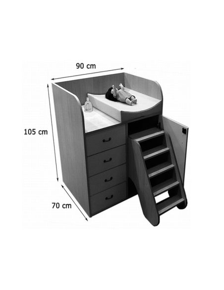 Mueble cambiador con escalera giratoria y cajones