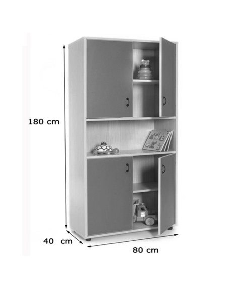Mueble escolar alto armario 4 puertas y hueco Mobeduc
