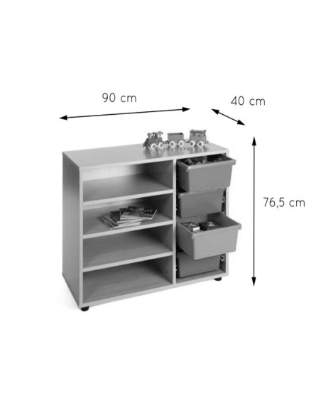 Mueble escolar bajo cubetero y estantería Mobeduc