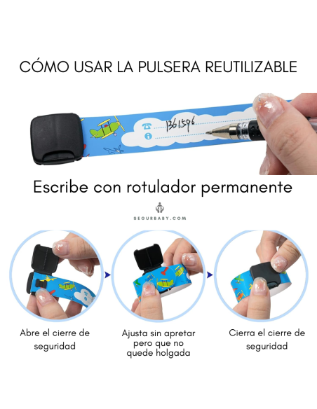 Pack de 2 pulseras identificativas para niños reutilizables