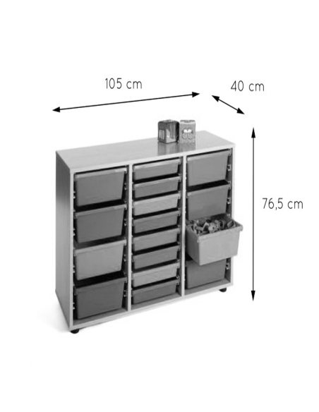 Mueble escolar bajo cubetero 3 columnas
