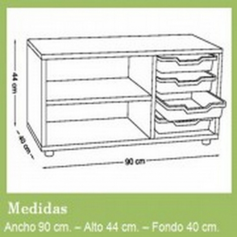 segurbaby.mueble escolar superbajo estanteria cubetero