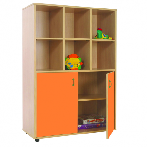 segurbaby.com, Mueble madera Mobeduc medio armario 6 casillas naranja