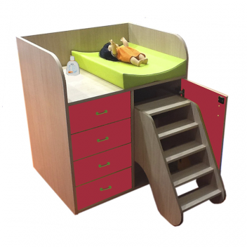 Mueble cambiador con escalera giratoria y cajones